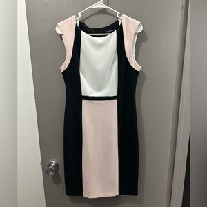 Connected Apparel Black, White, and Pink Midi Dress